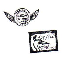 cancellation and passport 
stamps made from original art